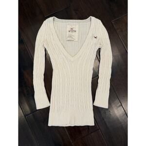 Vintage Y2K Hollister Sweater Size XS Bella Swan Cable Knit Fairy Cream Fitted